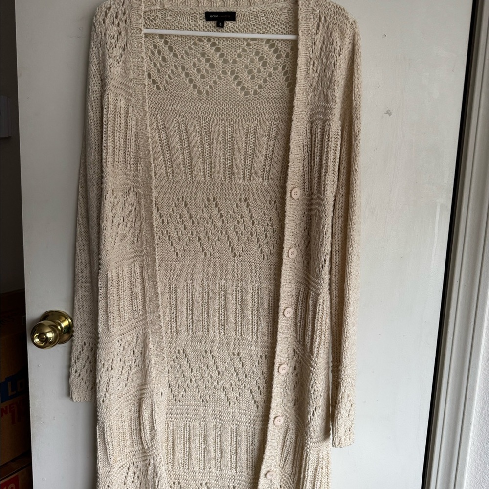 BCBGMaxAzria Cream Cardigan Sweater with Luxurious Knit